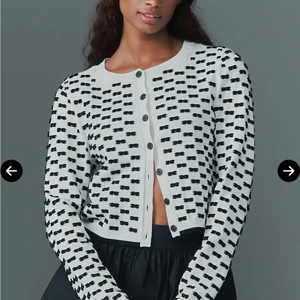 Anthropologie Maeve Embroidered 3d Bow Black and White Button-Up Cardigan